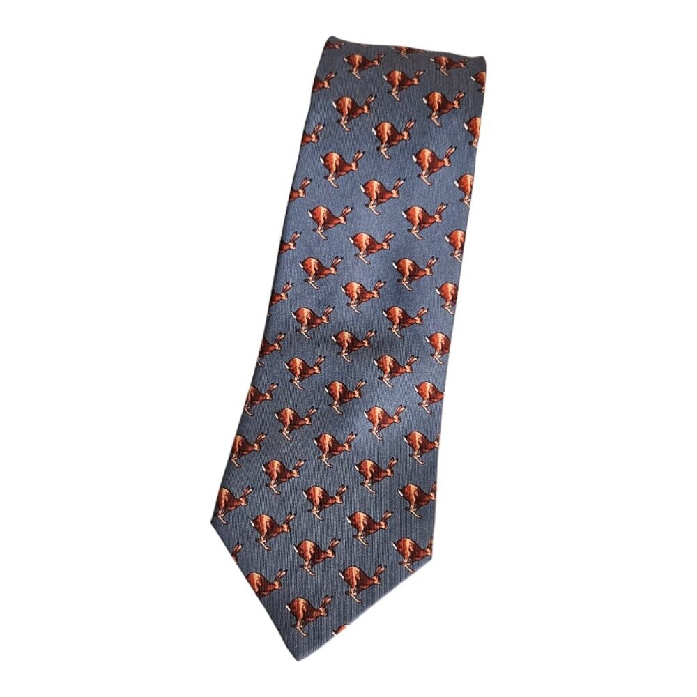 HERMÈS 7256 MA Silk Tie FRANCE Gray Brown Kangaroo W:3.3" EUC